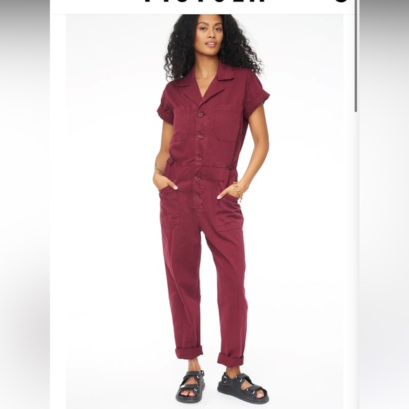 Pistola Deep Red Button-Up Jumpsuit - Picture 1 of 5